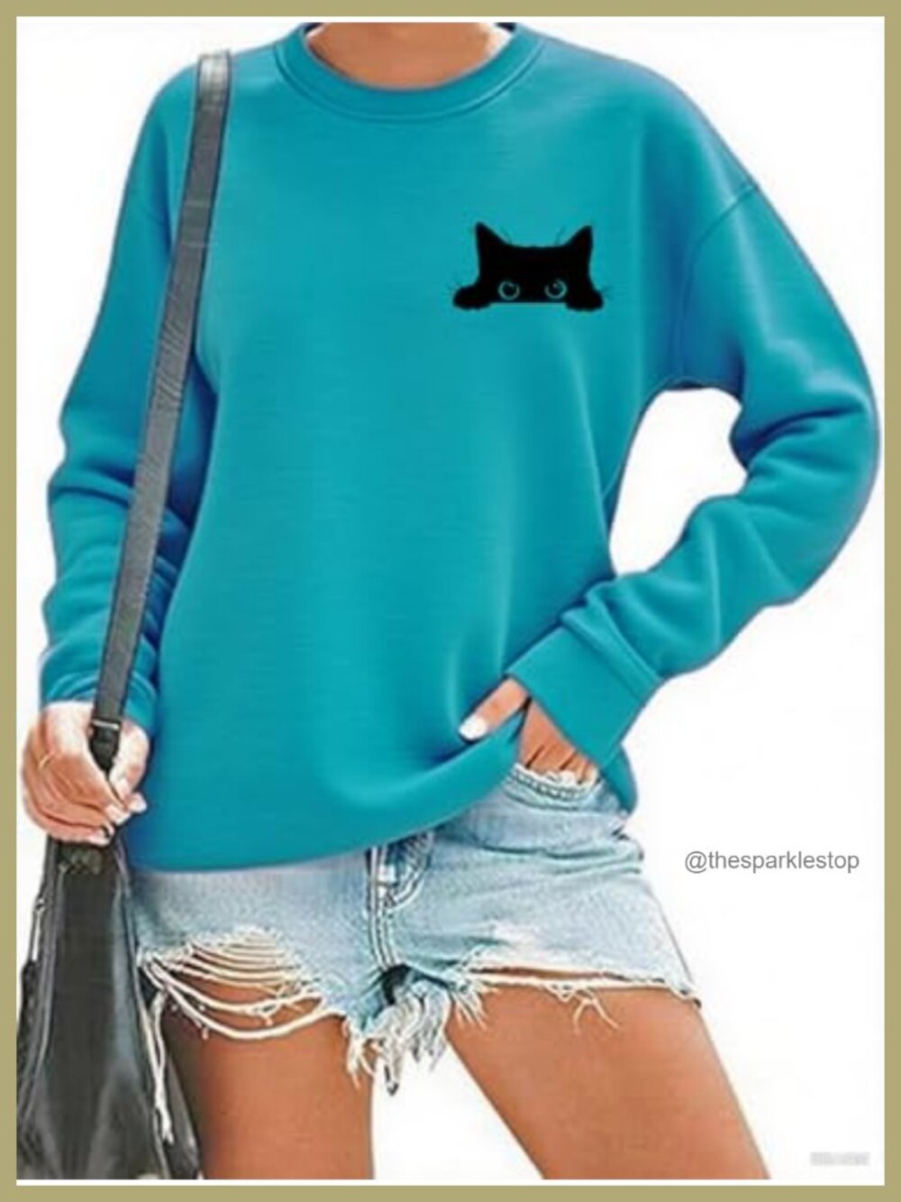 Cat Graphic Crewneck Sweatshirt Cotton Blend Pullover Long Sleeve